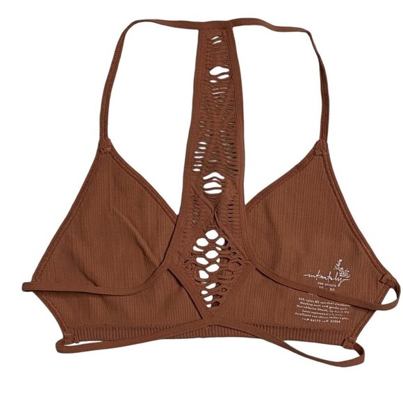 Free People Intimately Lattice Back Racerback Laser Cut Bralette Brown XS S - Picture 1 of 12